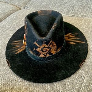 Large Men’s Tulum Black hat. Galactic butterfly, Palo Santo, carnelian crystal